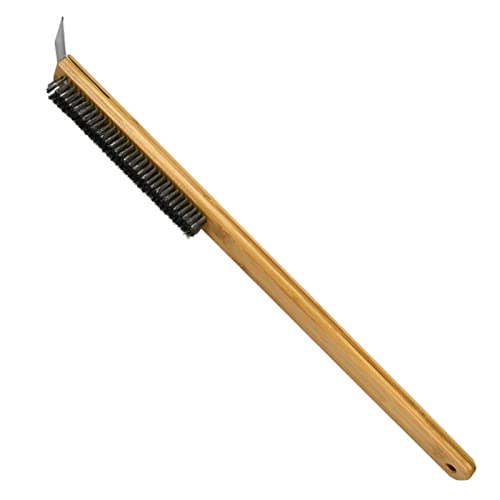 Brosse Four A Pizza, Brosse De Nettoyage pour Pierre À Pizza en Fil De Cuivre avec Grattoir, Outil De Nettoyage pour Barbecue avec Manche en Bois, Accessoires pour Four À Pizza De Cuisine,57.5cm