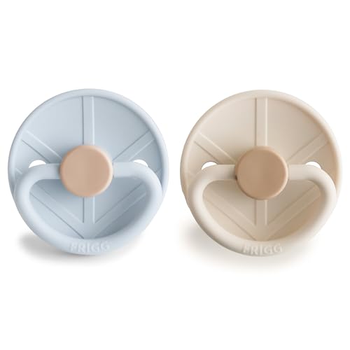 Image of FRIGG Little Viking SilkySoft Silicone Baby Pacifier 2-Pack | Made in Denmark | BPA-Free (Powder Blue /Cream,0-6 Months)