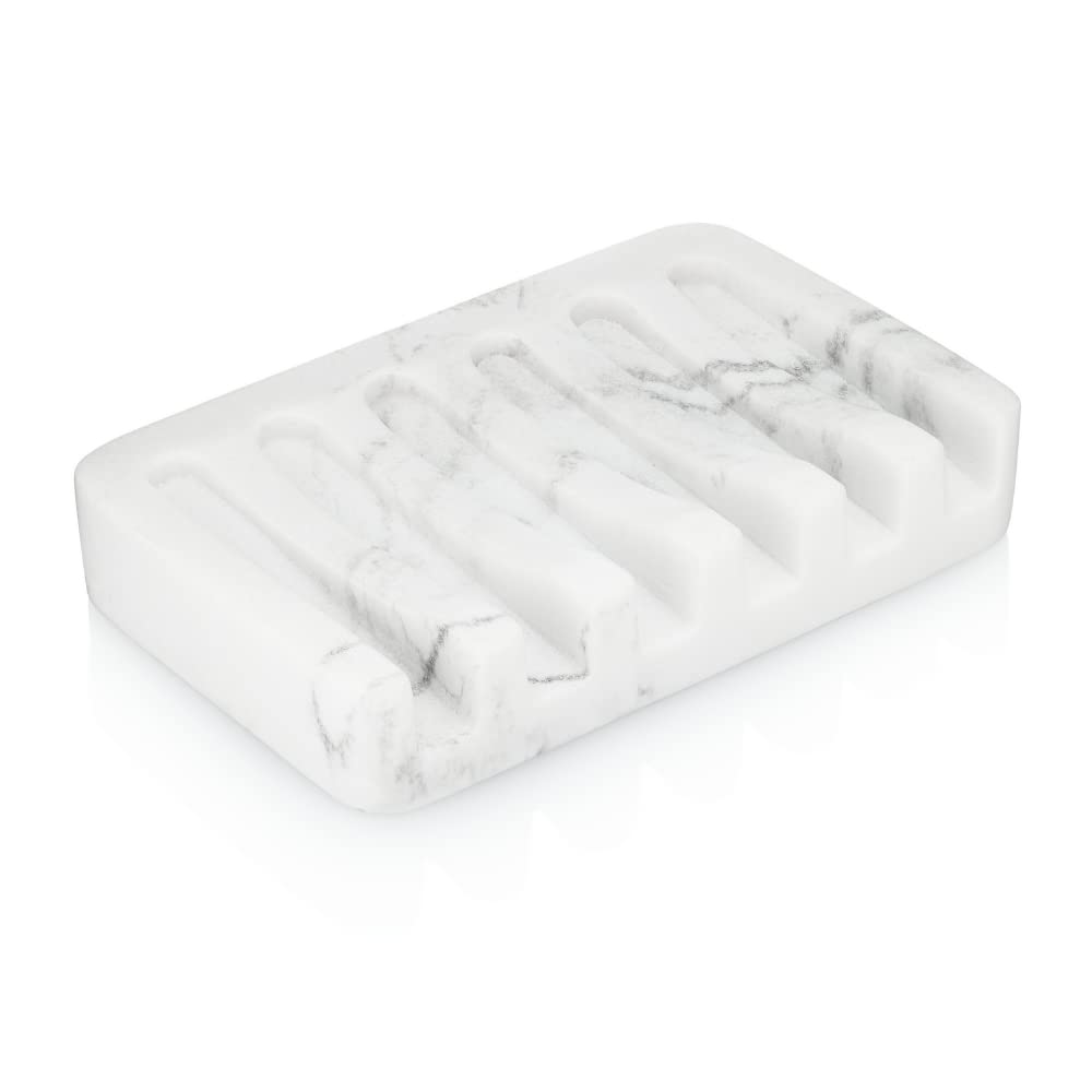 Essentra Home Rectangular Self-Draining Soap Dish, Modern Soap Holder - Blanc Collection