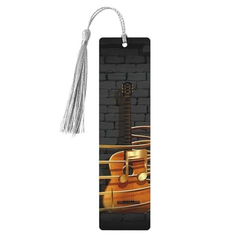 Note ギタープリント タッセル付き木製ブックマーク 5個 読書ページマーカー ブックマーク 男性女性へのギフトに