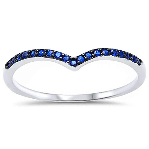 Blue Apple Co. Chevron Midi Half Eternity V-Shape Wedding Engagement Band Ring 925 Sterling Silver