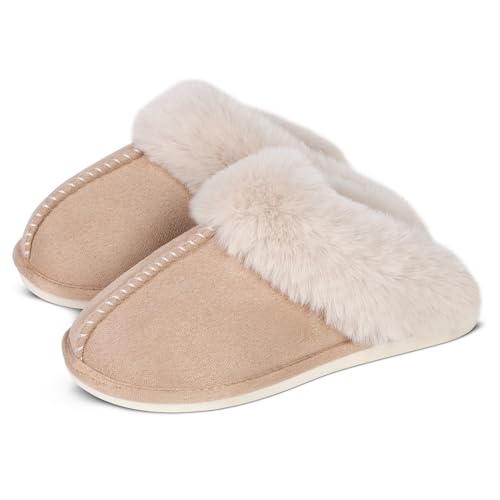 SNOWDROP Women's Memory Foam Slippers - Non-Slip Soft Warm Cozy Fluffy Fuzzy Faux Fur - Indoor Outdoor House Footwear