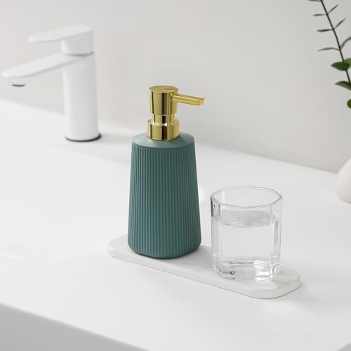 Image of YAUKPH Small Soap Dispenser for Bathroom and Kitchen Matte Green and Gold