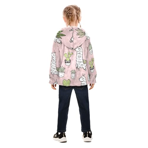 OTVEE Cute Llama Cactus Pink Kids Hoodie Jacket Fall Spring Full Zip Warm Outwear Coat4