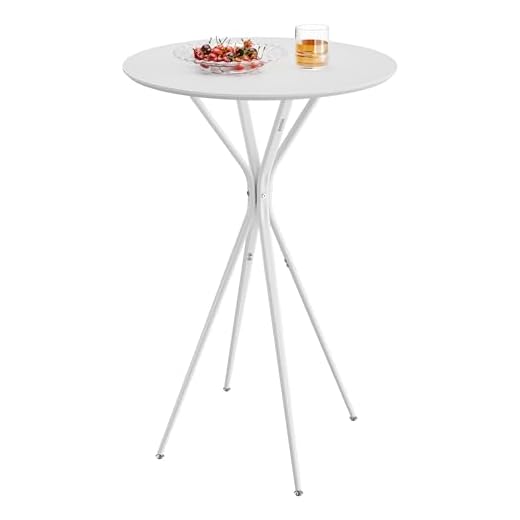 VASAGLE Table de Bar, Table Basse, Ronde, Haute, Structure Métallique, 60 x 60 x 105 cm, pour Cuisine, Bar Intérieur, Salon, Style Moderne, Montage Facile, Blanc Nuage et Blanc Mat LBT024W01