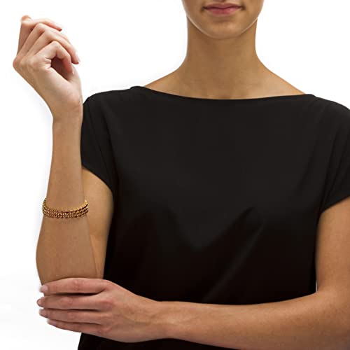 PalmBeach Yellow Gold-plated Oval Shaped Genuine Red Garnet, Triple Row Tennis Bracelet (11.5mm), Hidden Box Clasp, 7.25 inches3