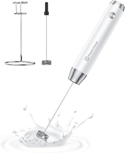 MaestriHouse Wiederaufladbarer Milchaufschäumer, IPX6 Wasserdicht | Tragbar, Elektrischer Kaffee-Aufschäumer, Abnehmbarer Edelstahl-Schneebesen, Getränkemixer, Ständer, 2 Schneebes