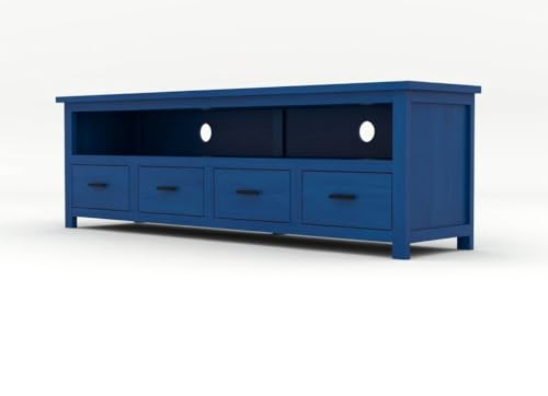 Image of Sheesham Solid Wood TV Cabinet for Living Room | Handcrafted Wooden TV Unit with Storage | Elegant Entertainment Stand for Modern Homes (4 Drawer Tv Cabinet, Blue)
