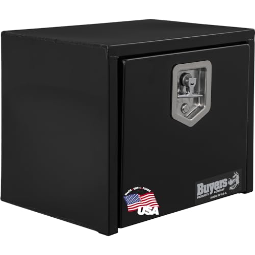 Image of Buyers Products 1703321 Black Steel Underbody Truck Tool Box, 15x13x18 Inch | Truck Bed & Underbelly RV Storage Box, Locking T-Latch, Weather-Resistant, Heavy-Duty Flatbed Job Box, Made in USA