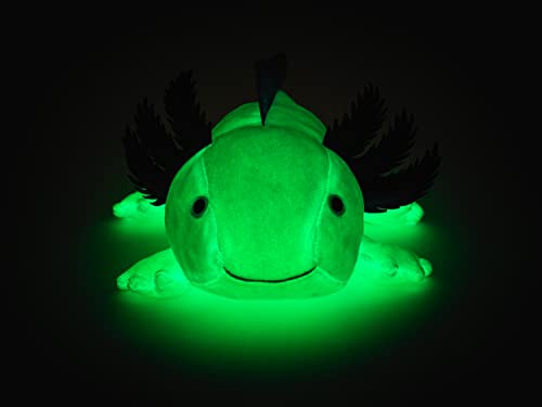 Original Uni-Toys - Axolotl (hellblau) - Leuchtet im Dunkeln (fluoreszierender Plüsch) - 32 cm (Länge) - Plüsch-Wassertier - Plüschtier, Kuscheltier