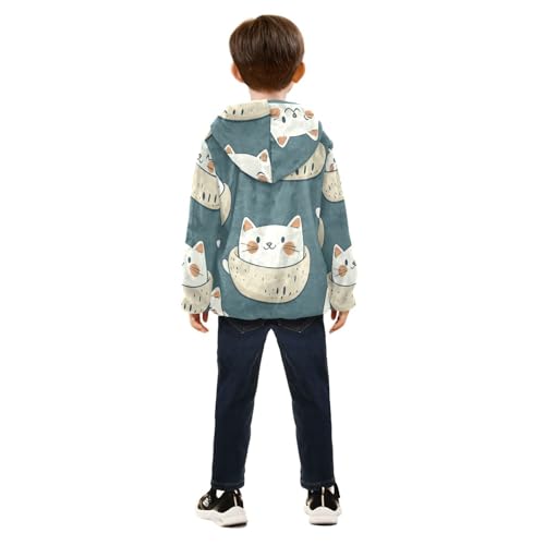 Kawaii Cats Girls Fleece Jacket Girls Fall Jacket Girls Zip Up Hoodie Girls Sherpa Jacket 2-10T4