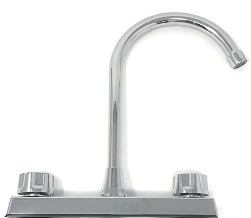 Chromed Surface Two-Handle Tall Stainless Steel Spout Kitchen Faucet [1035 P] 8-Inch Center Hole Lf Plastic Body Ideal For Rv's Or Rental Apart. #TOP1