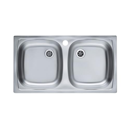 VBChome: lavandino doppio da incasso con foro per rubinetto, 780 x 435 mm, per campeggio, cucina - struttura in lino Basic 160 lavello in acciaio inox campeggio cucina lavello lavello lavello fi71