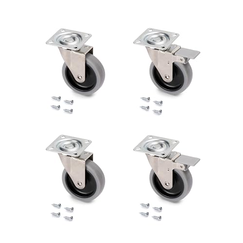 Emuca 75mm Grey Swivel Castors - 4 Pack
