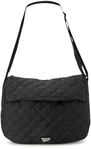 Reebok Bolsa tiracolo feminina - Bolsa tiracolo estilosa leve de nylon acolchoada e não acolchoada para o dia a dia para mulheres, Celine acolchoada preta, tamanho �nico