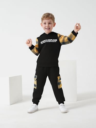 2-6T Toddler Baby Boy Clothes Long Sleeve Hooded Pullover Plaid Sweatshirt + Pants 2pcs Fall Winter Outfit Set3