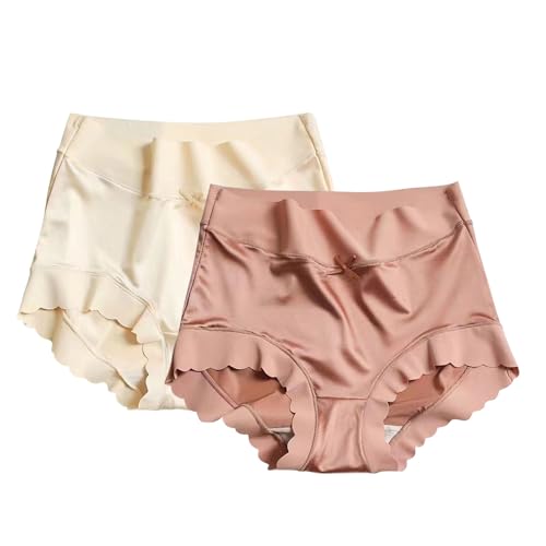 Bragas de Cintura Alta de satén de Seda de Hielo de satén Calidad para Mujer, Bragas Moldeadoras sin de Seda de Hielo de satén Combinacion Interior Mujer Pantalon Bragas Altas (Red, L)