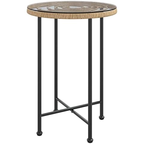 Makastle Patio Dining Table Outdoor Metal Round Table Patio Furniture, Patio Bistro Table Tea Table for Lawn Balcony, Yard, Tempered Glass Steel Frame, Ø21.7 Cover