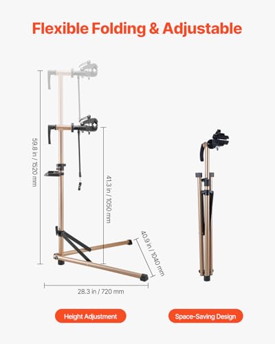 Image of VEVOR Bike Repair Stand, 88 lb Heavy-duty Bicycle Work Stand with 41.3-59.8 in Adjustable Height & Magnetic Tool Tray, Foldable Bicycle Maintenance Rack, Shop Home Mechanics for Mountain & Road Bike