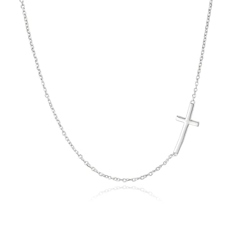 Rnivida 925 Sterling Silver Sideways Cross Pendant Necklace for Women