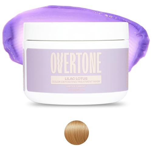 Image of OVERTONE Color Depositing Treatment Hair Mask, Lilac Lotus, 8 oz | Semi Permenant & Nourishing Coloring Conditioner for All Hair Types, Contains Shea Butter & Coconut Oil, Vegan & Cruelty-Free