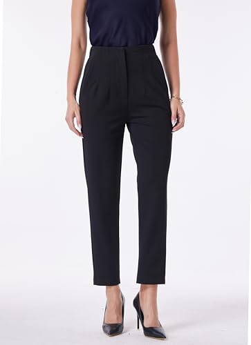 heipeiwa Women's High Waisted Work Business Trousers Pleated Office Slacks Pants Crop Dress Pant4