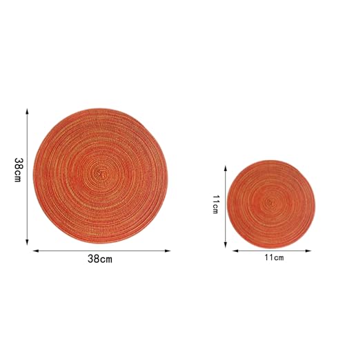 Soulnioi Cotton Place Mats and Coasters, Round Table Placemats, 30cm Heat Resistant Washable, 11cm Coasters - Set of 6 - Orange - Image 2