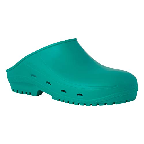 REPOSA Easy Sabots infermière, Chaussures hygiéniques Type de Sabot, polymère Naturel Antistatique, sans Latex, Confortable, léger, Trous latéraux, Semelle SRC Anatomique (43, Vert)