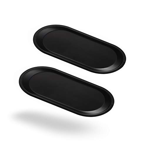 2 Pack 75in Deep Bottom Stainless Steel Towel Tray Premium Metal Organizer Plate to Hold Fruit Jewelry Oval Stainless Steel Storage Tray for Vanity Bathroom Closets Black