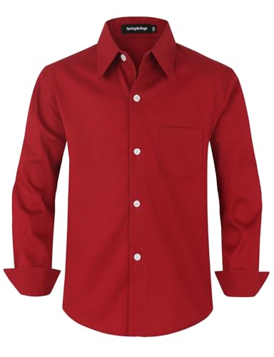 Spring&Gege Jungen Einfarbig Hemden Freizeit Baumwoll Klassisch Schuluniform für Kinder,Burgundy,11-12 Jahre