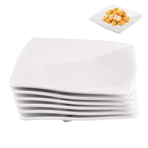 duisoad 6 Stück Kuchenteller 15,5 x 15,5 x 2,4 cm Weiß Eckig Teller Flachteller für Salate, Obst, Reis und Desserts
