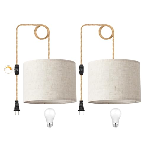 KUAUGST Plug in Pendant Light, Hanging Light with Plug in Cord with Dimmable Switch, Hanging Lamp...