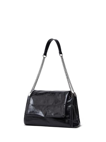 Leather Shoulder Bag with Chain Strap, Classic Flap Design, Available in Black and White2