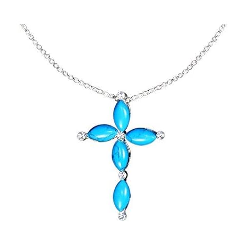 Style Asia Exquisite Cross Necklace - Winter Blue Faux Gemstones, Dazzling 6 CZs, Sleek Chrome Frame, 18” Chain, Luxurious Gift Box for men and women Cover