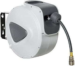 DURHAND Retractable Air Hose Reel 10m+90cm (Hose Diameter 3/8" 9.5mm), Hose Connector 1/4" BSP, Wall Mount Auto Rewind Hose-Reel