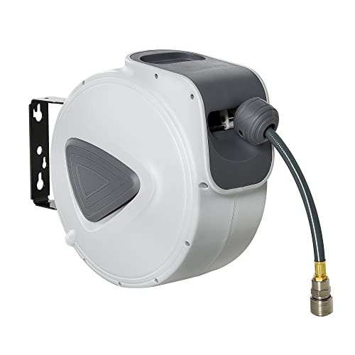 DURHAND Carrete de Manguera de Aire Comprimido Automático de 10 m Conector de 1/4'' BSP con Soporte para Pared Giratorio 180° Diámetro Interno 8x12 mm Gris