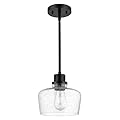 Emak Modern Farmhouse Pendant Lights Kitchen Island, Black Pendant Light Fixtures with Seeded Glass Shade, 8 Inch Hanging Lights for Kitchen Island, Bathroom, Bedroom, PL122-BK