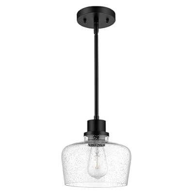 Emak Modern Farmhouse Pendant Lights Kitchen Island, Black Pendant Light Fixtures with Seeded Glass Shade, 8 Inch Hanging Lights for Kitchen Island, Bathroom, Bedroom, PL122-BK