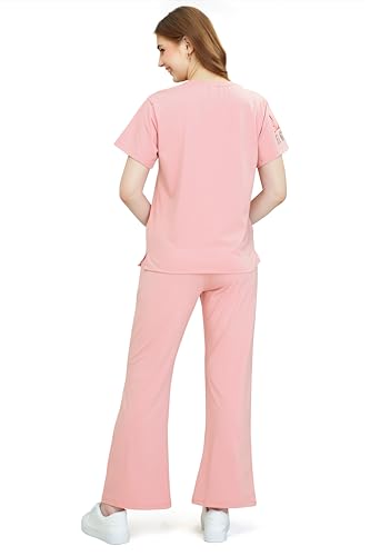 Image of ZEYO Women's Cotton Typography Wide Bottom Night Suit Set of Top & Pajama Set