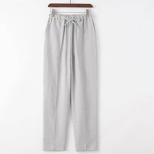 Mens Linen Pants Casual Drawstring Waist Lightweight Straight Leg Loose Pants Beach Vacation Lounge Trousers3
