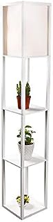 PULUOMIS Floor Lamp with Shelves, 3 Layers Wooden Shelf Standing Light, Modern Reading Lamp for Bedroom, Living Room, Office, Home Decoration (Size:26x 26 x 160 cm) (Without Bulb)-White