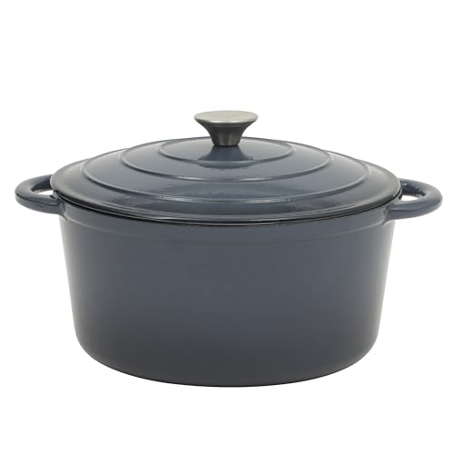 Gibson Home Addlestone 7 Qt Enameled Cast Iron Dutch Oven Pot with Lid – Round, Oven Safe to 500°F, Ideal for Bread Baking & Stews - Gradient Navy Blue