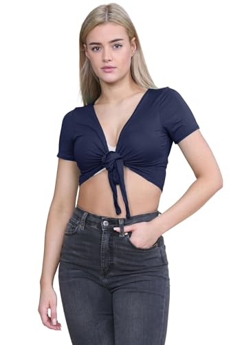 Bolero manga corta mujer azul marino chaqueta corta ligera lazada delantera lisa 48/50 1