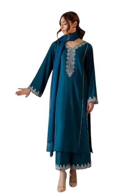 Women's Embroidered Salwar Suit, 3-Piece Set with Dupatta, Floral Neckline, Ethnic Wear-picture-31