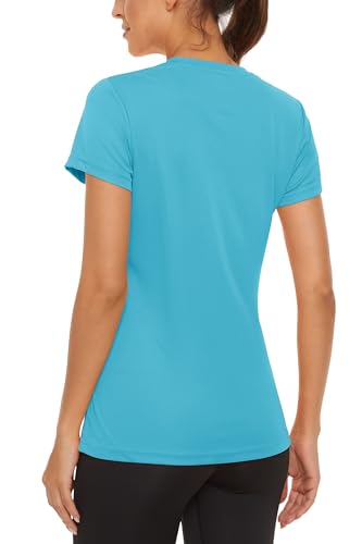 MAGCOMSEN Camiseta feminina de manga curta secagem rápida UPF 50+ atlética corrida treino yoga camis