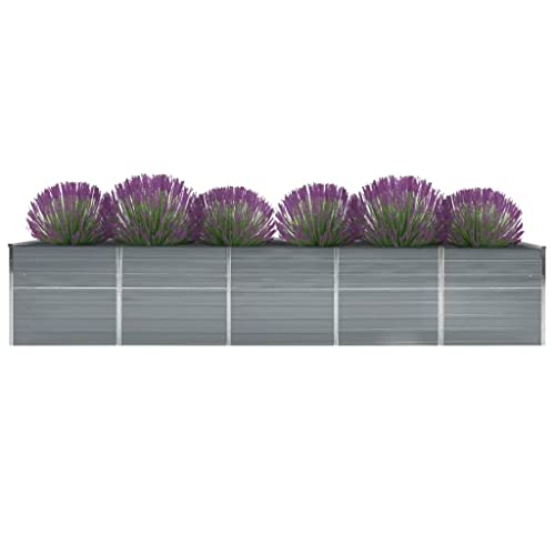 WIFESE Garten-Hochbeet Verzinkter Stahl 400x80x77 cm Grau Hochbeet Metall Hochbeete für Garten Pflanzenbett Kräuterbett Blumenkiste Dekorieren Eingang Balkon Terrasse Garten Stilvoll & Langlebig