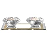 Crystal Tealight Candle Holder - Set of 2 Tea Light Candle Holders Attached to a Glass Mirror Tray -