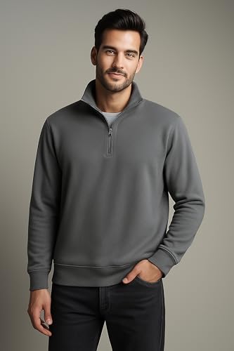 Image of Half Zipper Solid Sweatshirt for Men