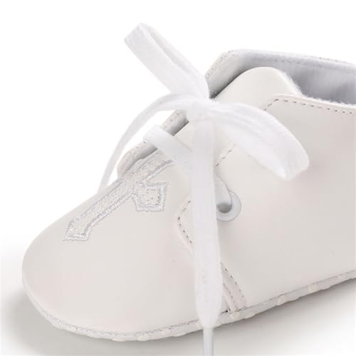 Baby Baptism Shoes & Socks, Boys Girls Infant Toddler, Soft Sole White Christening Sneaker Socks, 3PC (White Cross Leather, Infant, 9 Months, Age Range, US Footwear Size System, 12 Months, Medium) by TJCONETJC - Image 5