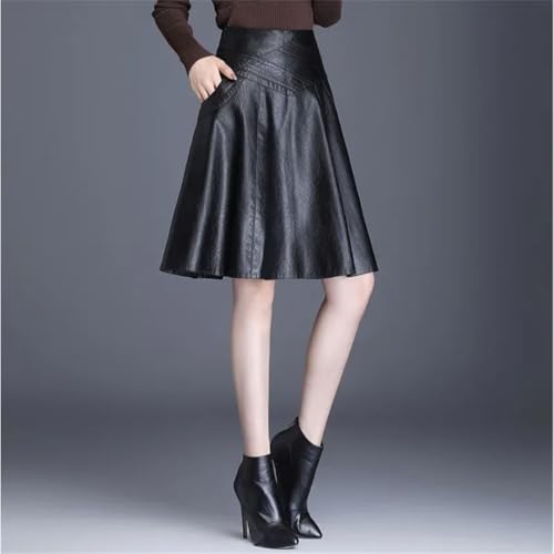 Women's High Waist A- Line Mini Skirt Slim Fit Pleated Leather Zipper Solid Skirt2